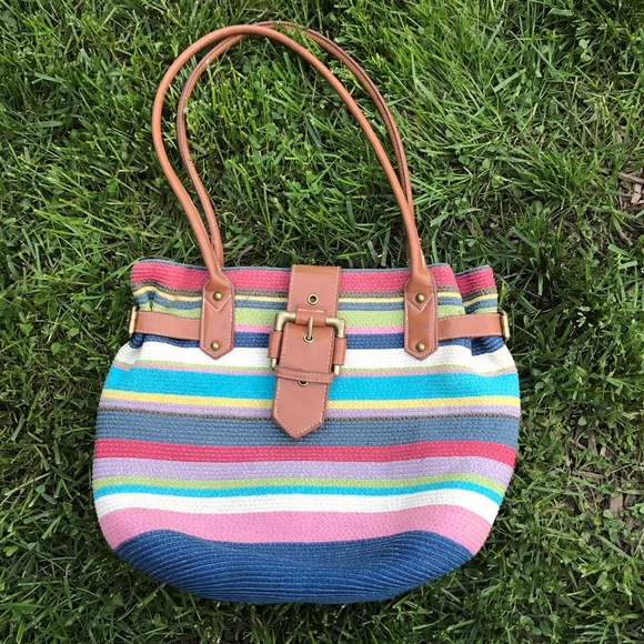 Womens Multicolored Straw Tote - Picture 6 of 7